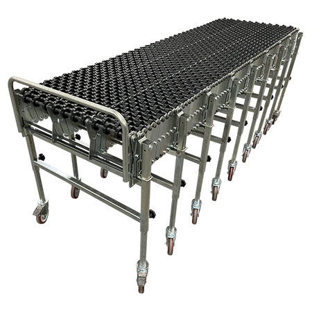 Extendable skatewheel conveyor that has been contracted